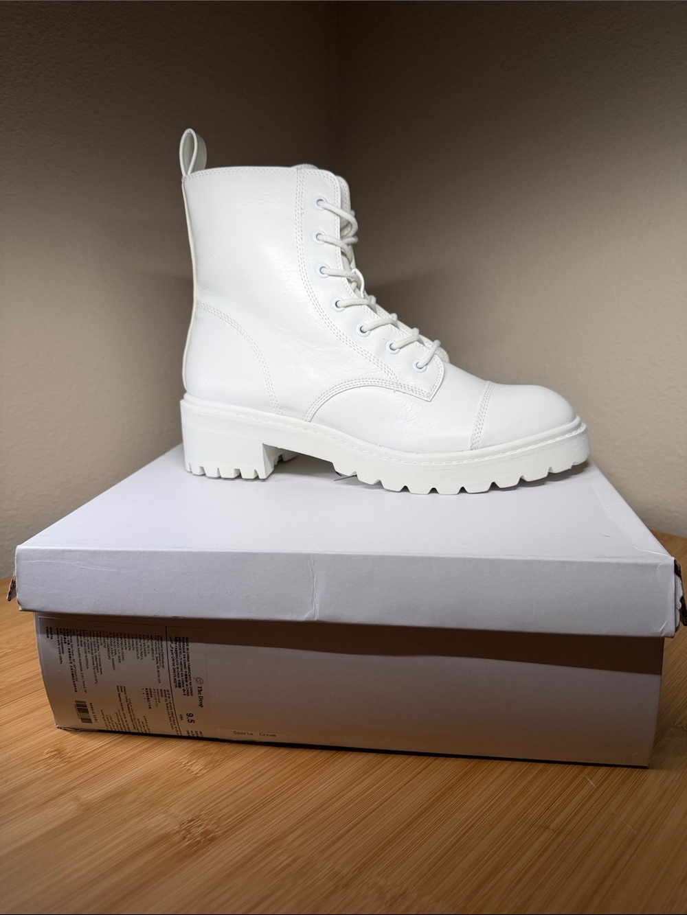 The Drop Sparta White Combat Boots Chunky Lug Sole Lace-Up Size 9.5
